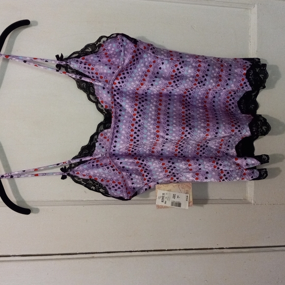!SOLD! NWT, Chemise, Candies, L, Purple w colored hearts, Trim in Soft Blk Lace - Picture 2 of 2